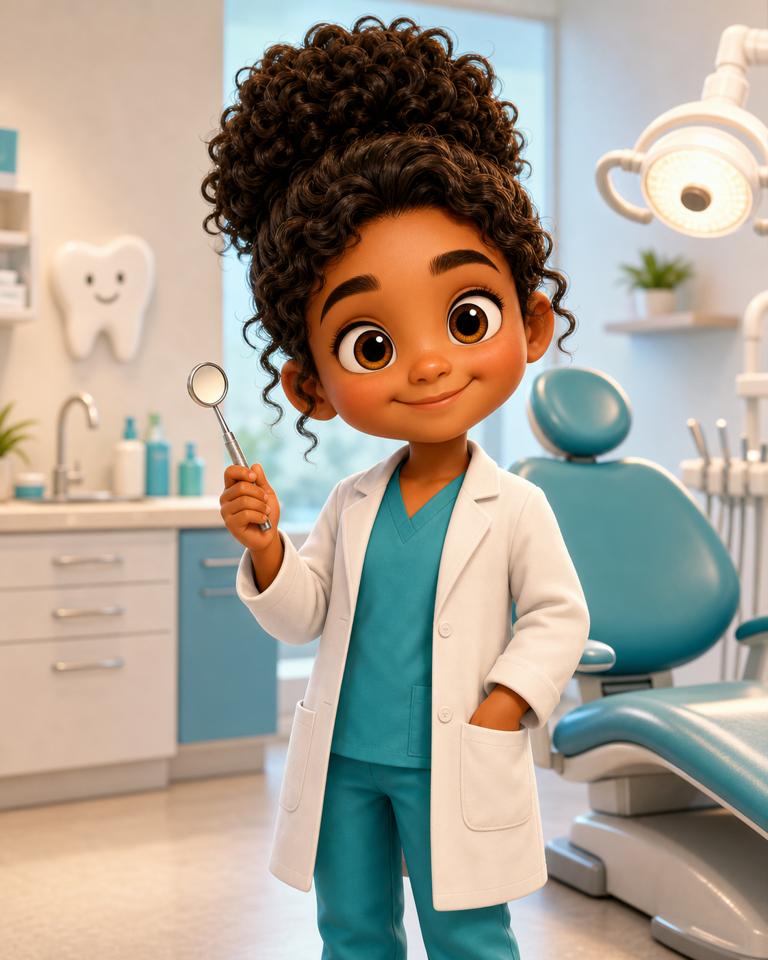 Pint-sized animated character version of a dentist.
